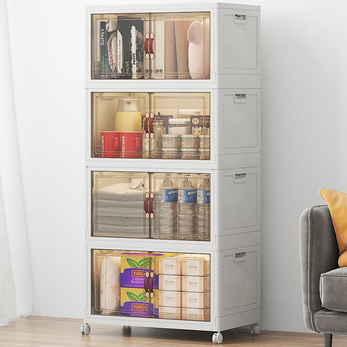 UAMFURI white clear door stackable storage cabinet storage display