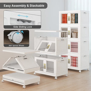 UAMFURI white storage cabinet folding design and wheel detail for easy movement