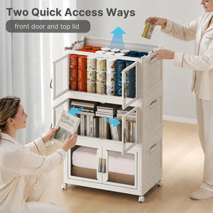 UAMFURI white storage cabinet with two people organizing household items