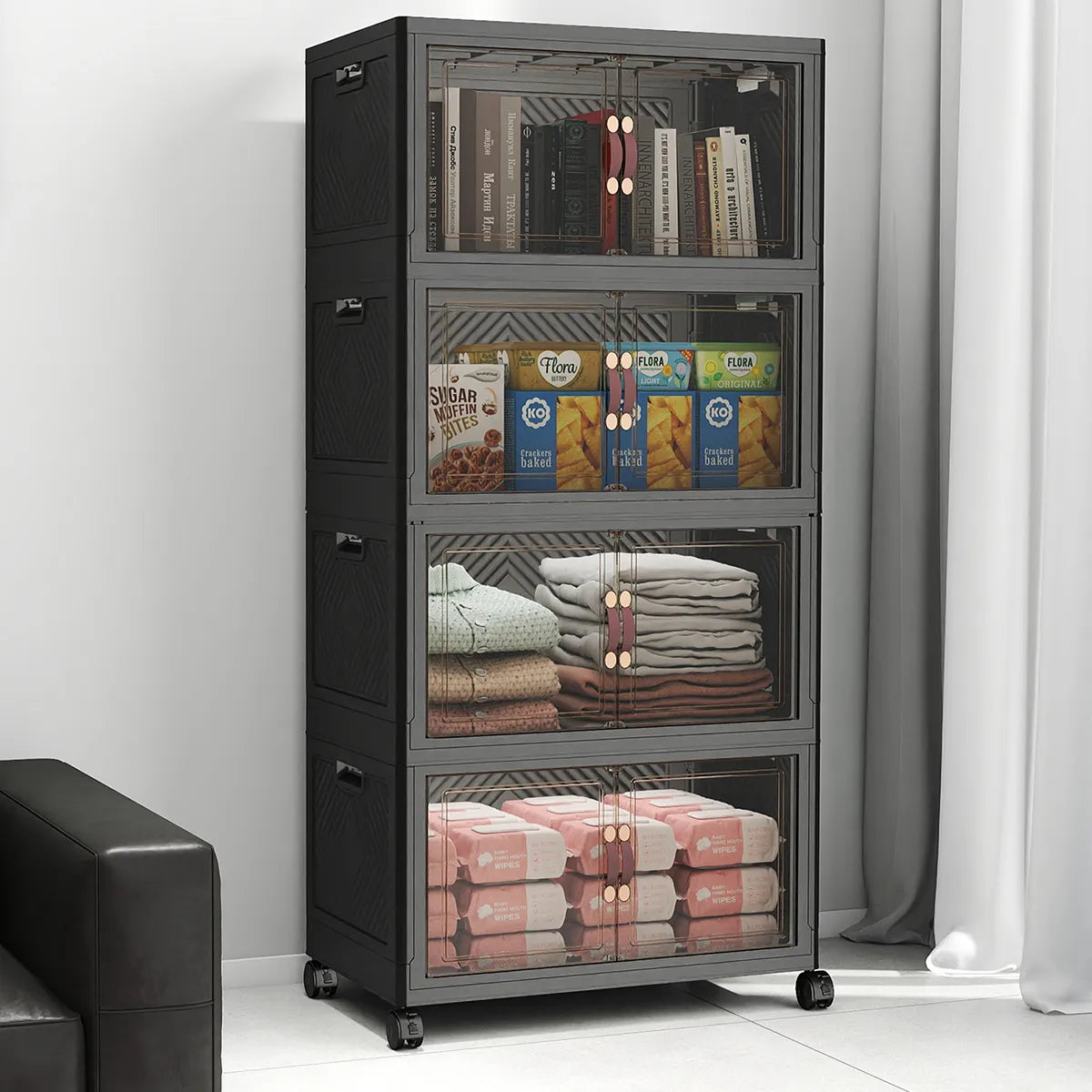 UAMFURI black 4-tier stackable storage bins with lids
