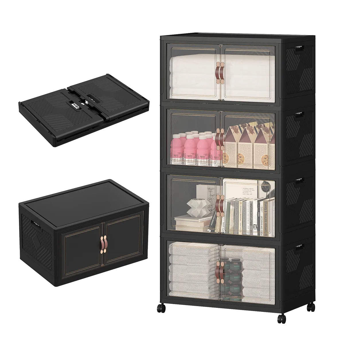 84-1088QT Black Stackable Storage Bins with Doors & Wheels | UAMFURI