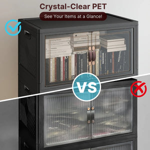 UAMFURI black clear door stackable storage cabinet correct and incorrect stacking guide