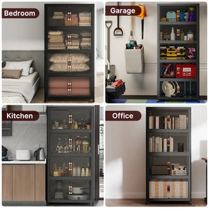 UAMFURI black clear door stackable storage cabinet lifestyle view