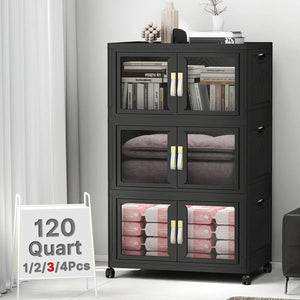 UAMFURI black clear door storage cabinet 3-tier large