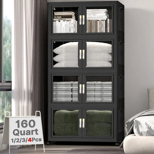 UAMFURI black clear door storage cabinet 4-tier extra large