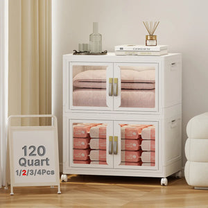 UAMFURI white clear door storage cabinet 2-tier large
