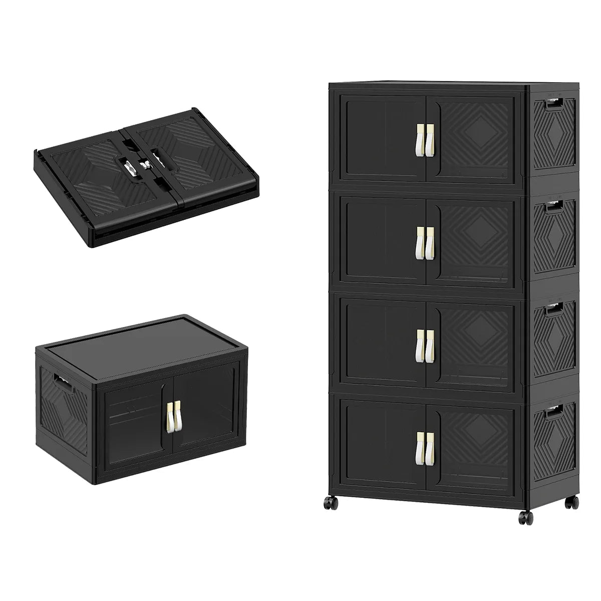 UAMFURI black storage cabinet with clear and white panel doors main product image