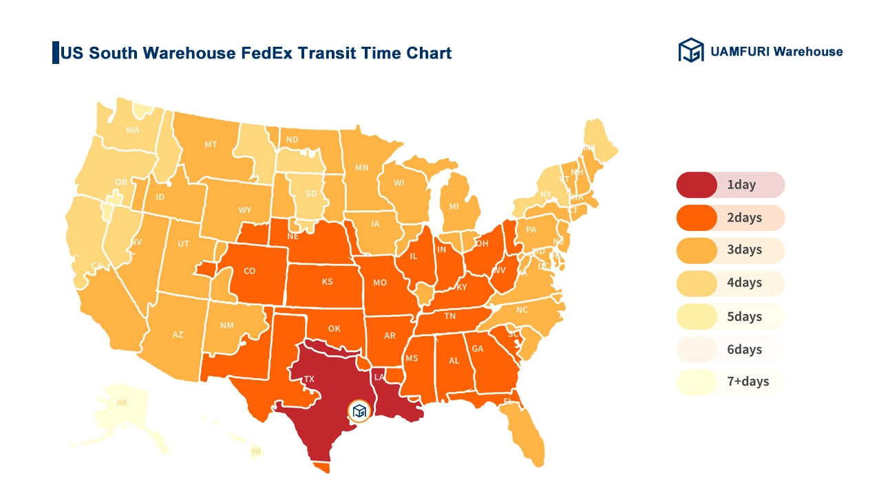 US South Warehouse FedEx Transit Time Chart