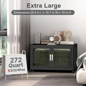 Extra large black plastic storage cabinet with clear doors, lids and wheels, 272 quart 1 pack stackable storage bin