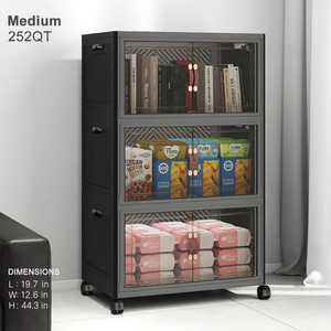 Medium 252QT black stackable storage bins with clear front doors and wheels for books snacks and household storage