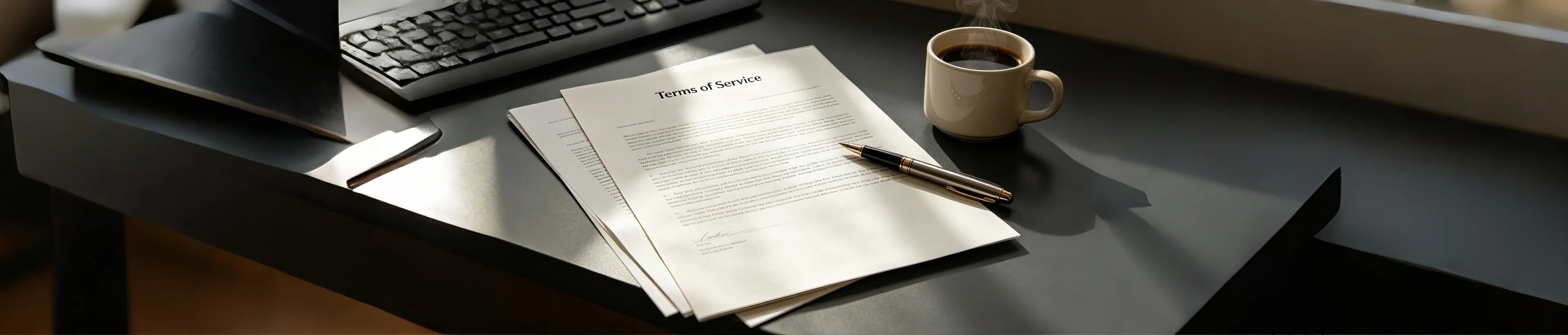 Document contract paper on desk, minimalist header background for terms of service page