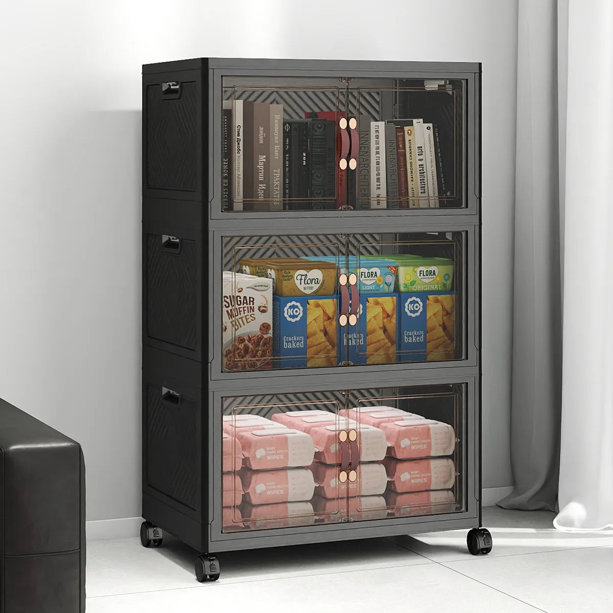 UAMFURI black 3-tier medium stackable storage bins with lids