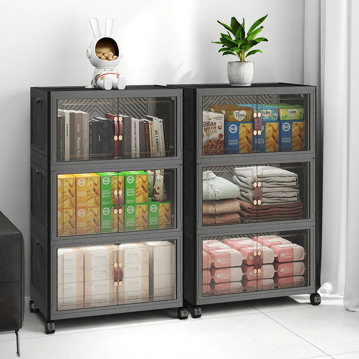 UAMFURI black 6-tier stackable storage bins with lids