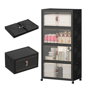 UAMFURI black 4-tier stackable storage cabinet with clear doors