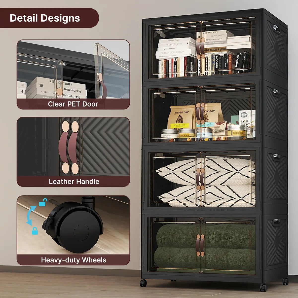 UAMFURI black clear door stackable storage cabinet with transparent doors