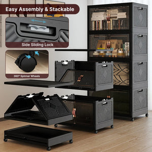 UAMFURI black clear door stackable storage cabinet folding and stacking detail