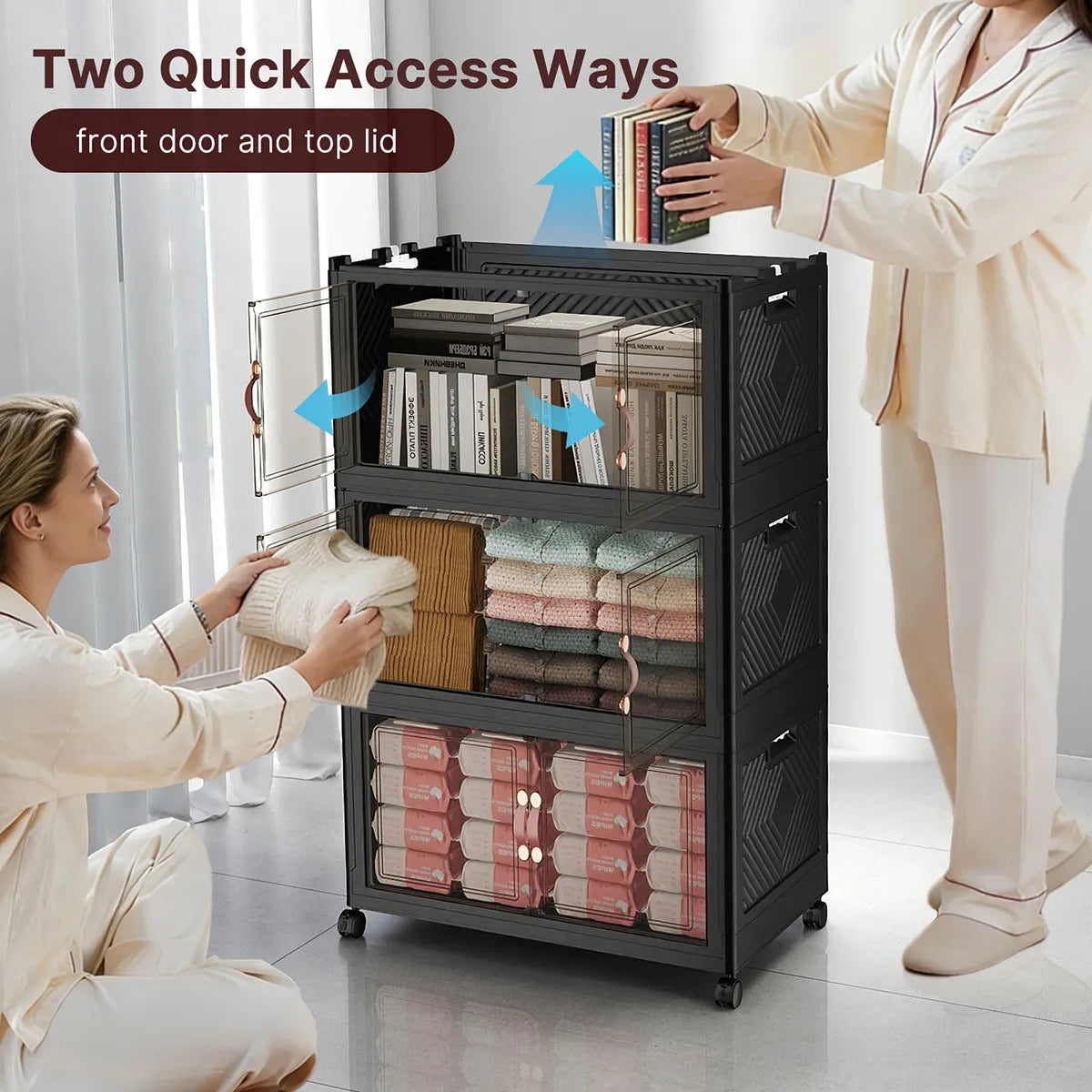 UAMFURI black clear door stackable storage cabinet with transparent doors