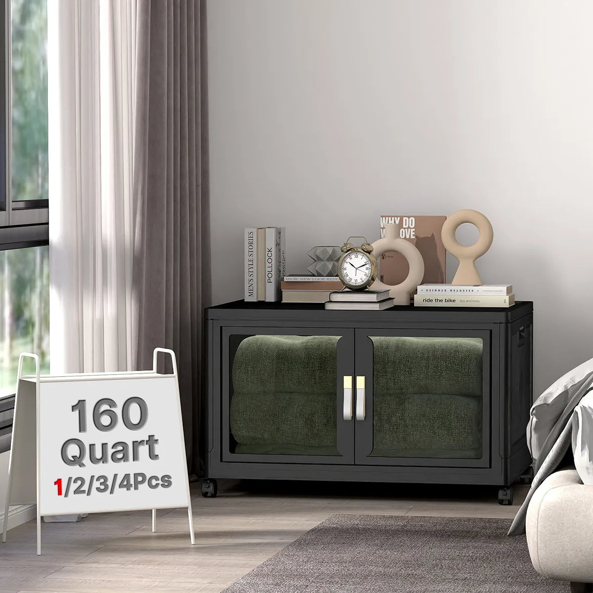 UAMFURI black clear door storage cabinet 1-tier extra large