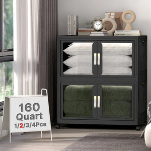 UAMFURI black clear door storage cabinet 2-tier extra large