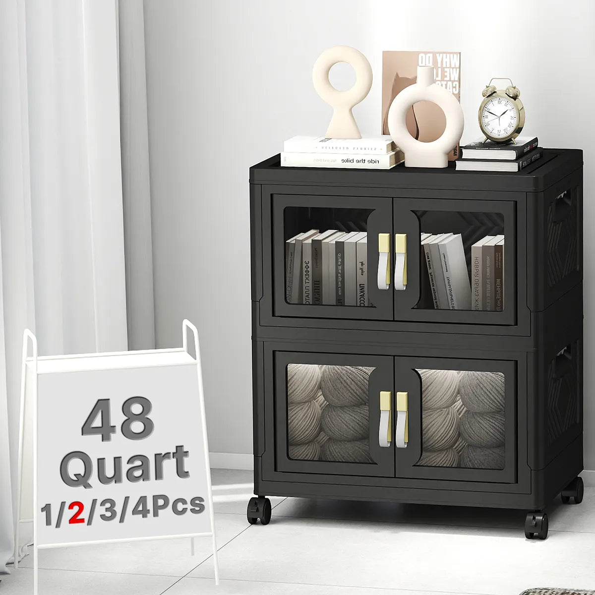 UAMFURI black clear door storage cabinet 2-tier medium