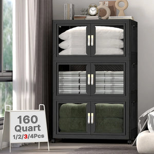 UAMFURI black clear door storage cabinet 3-tier extra large
