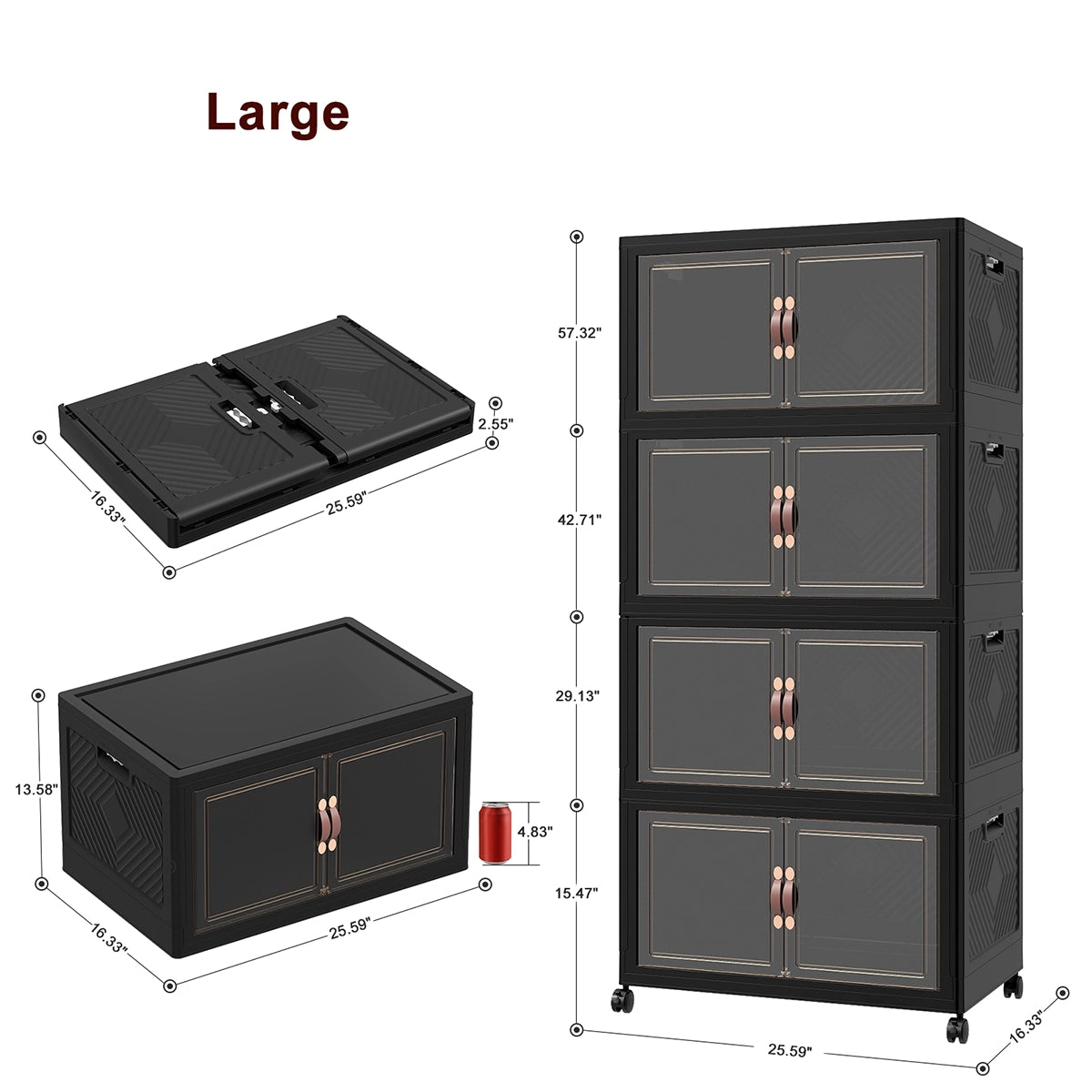 UAMFURI black stackable storage bins with lids large size chart