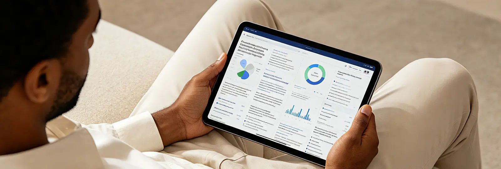 Customer using a tablet to browse the UAMFURI FAQs page
