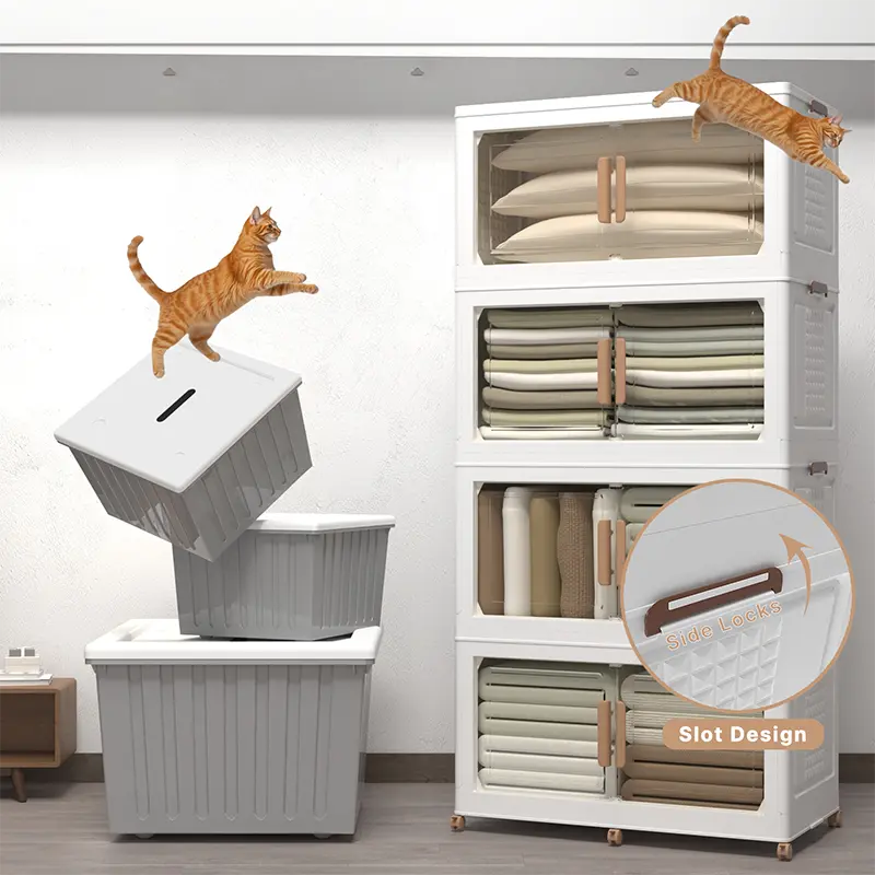 UAMFURI stackable storage cabinet with interlocking design, designed to stay stable in homes with pets
