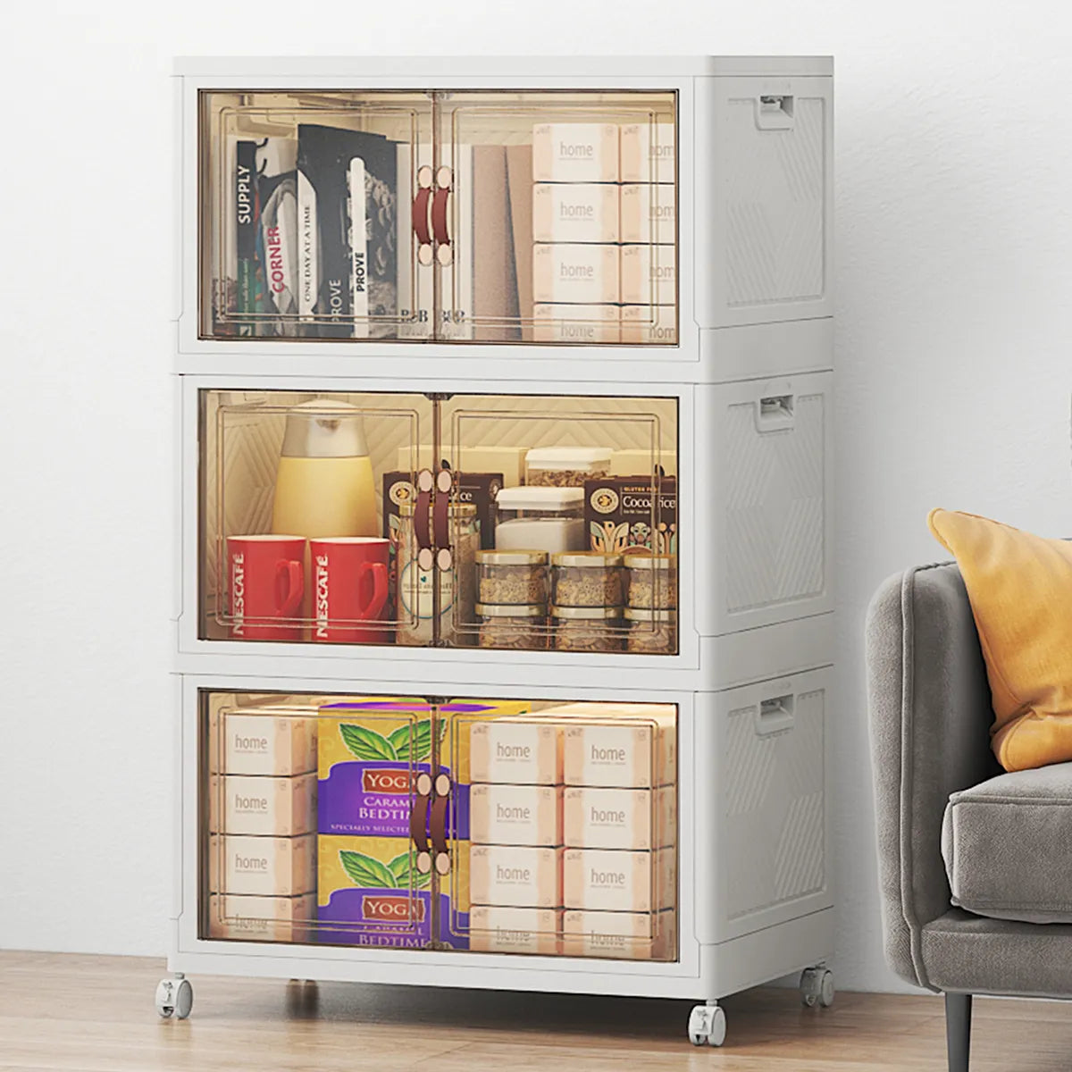 UAMFURI white 3-tier stackable storage bins with lids