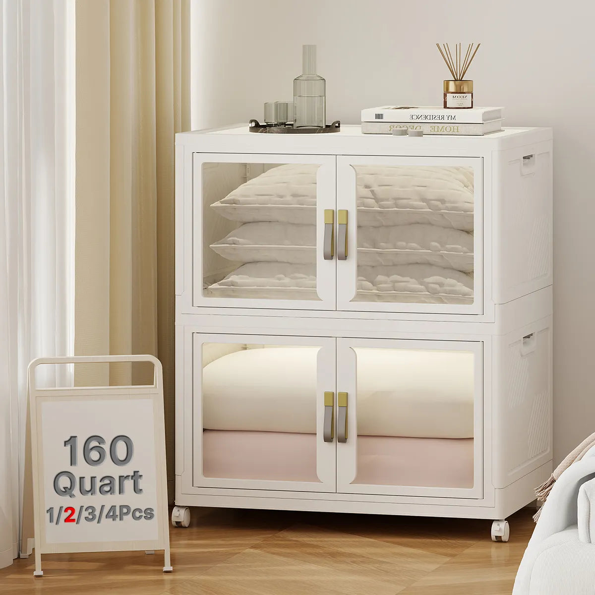 UAMFURI white clear door storage cabinet 2-tier extra large