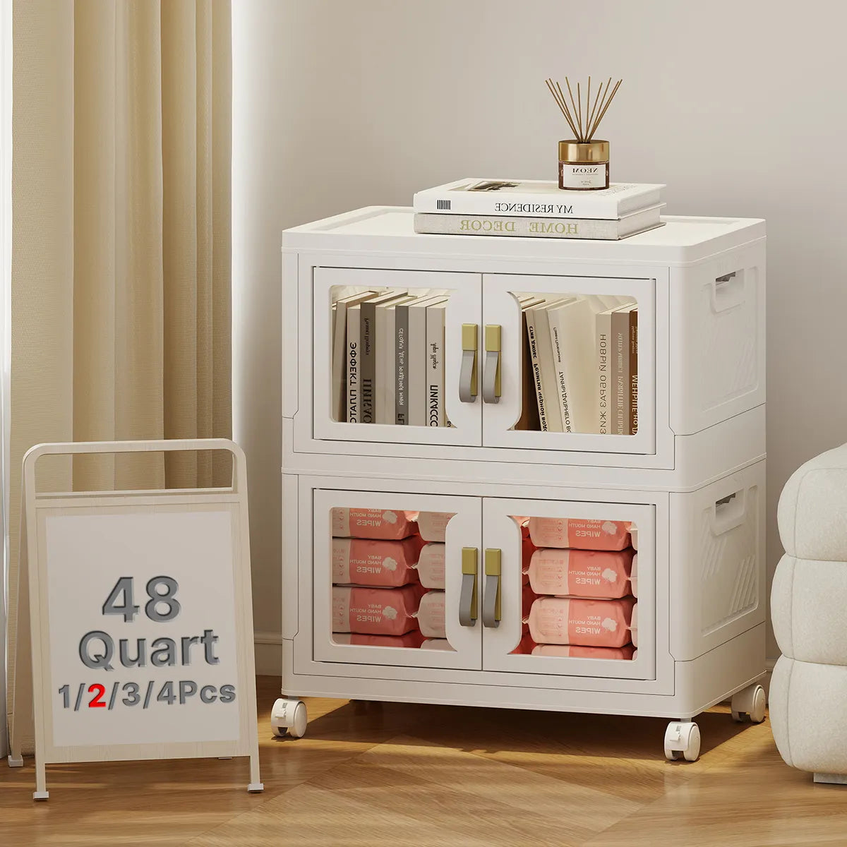 UAMFURI white clear door storage cabinet 2-tier medium