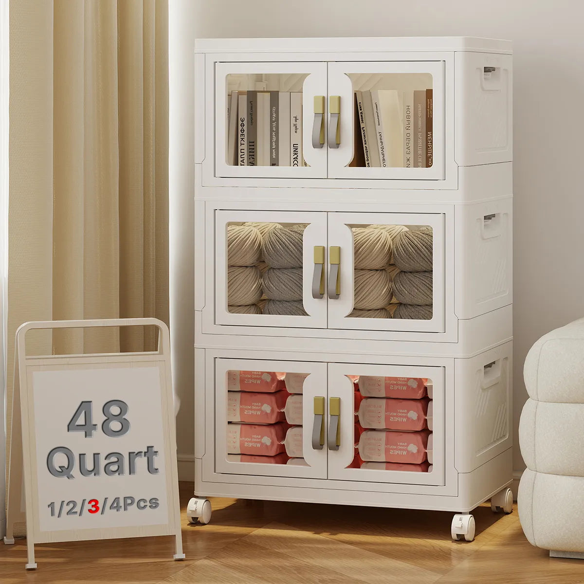 UAMFURI white clear door storage cabinet 3-tier medium