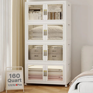 UAMFURI white clear door storage cabinet 4-tier extra large