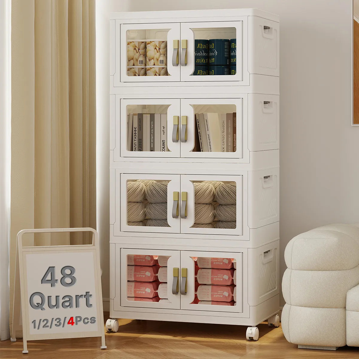 UAMFURI white clear door storage cabinet 4-tier medium